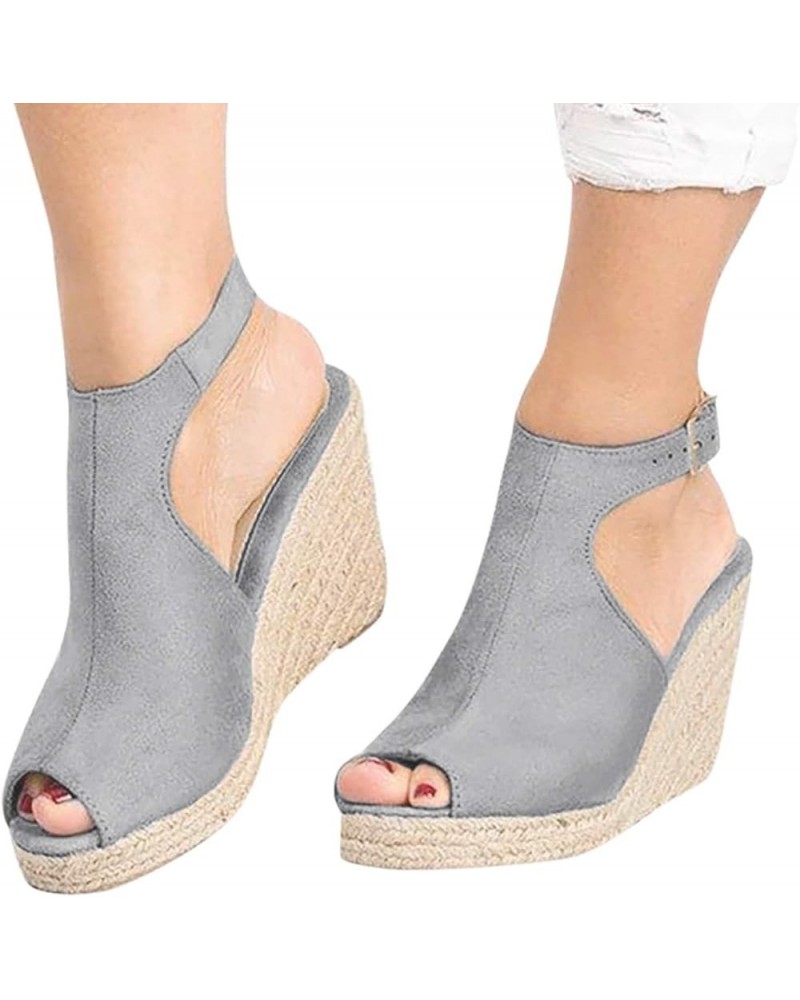 shoes for women sandals Solid Casual Fashion Roman Ladies Strap Buckle Women's Wedges Shoes Sandals Women's sandals Grey $14....