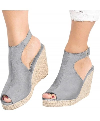 shoes for women sandals Solid Casual Fashion Roman Ladies Strap Buckle Women's Wedges Shoes Sandals Women's sandals Grey $14....