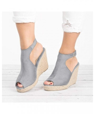 shoes for women sandals Solid Casual Fashion Roman Ladies Strap Buckle Women's Wedges Shoes Sandals Women's sandals Grey $14....