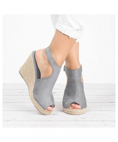 shoes for women sandals Solid Casual Fashion Roman Ladies Strap Buckle Women's Wedges Shoes Sandals Women's sandals Grey $14....