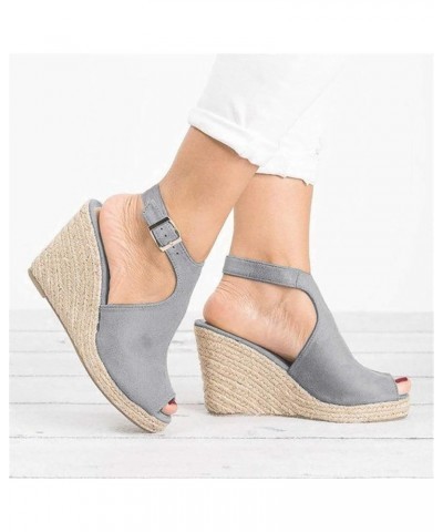 shoes for women sandals Solid Casual Fashion Roman Ladies Strap Buckle Women's Wedges Shoes Sandals Women's sandals Grey $14....