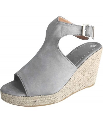 shoes for women sandals Solid Casual Fashion Roman Ladies Strap Buckle Women's Wedges Shoes Sandals Women's sandals Grey $14....