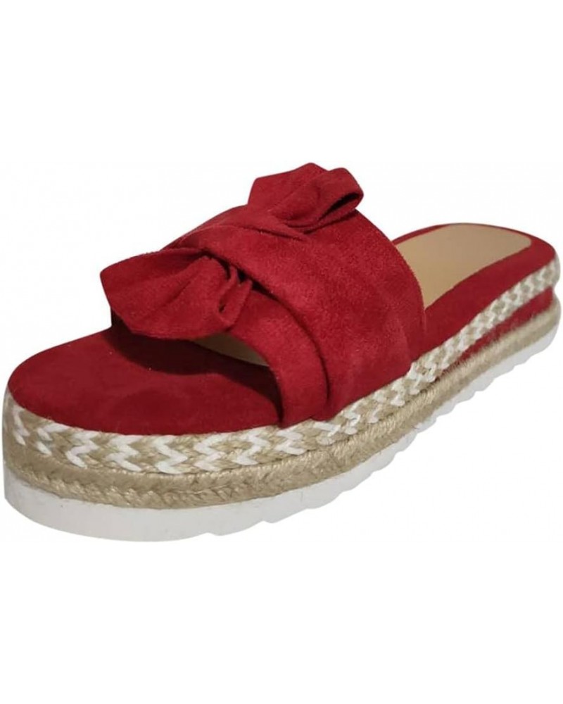 Sandals for Women Casual Slides Sandals Bow Knot Espadrille Platform Sandals Slip On Slides Fashion Sandals Red $14.64 Sandals