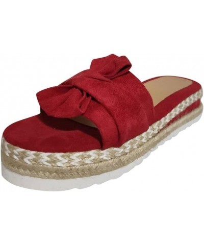 Sandals for Women Casual Slides Sandals Bow Knot Espadrille Platform Sandals Slip On Slides Fashion Sandals Red $14.64 Sandals