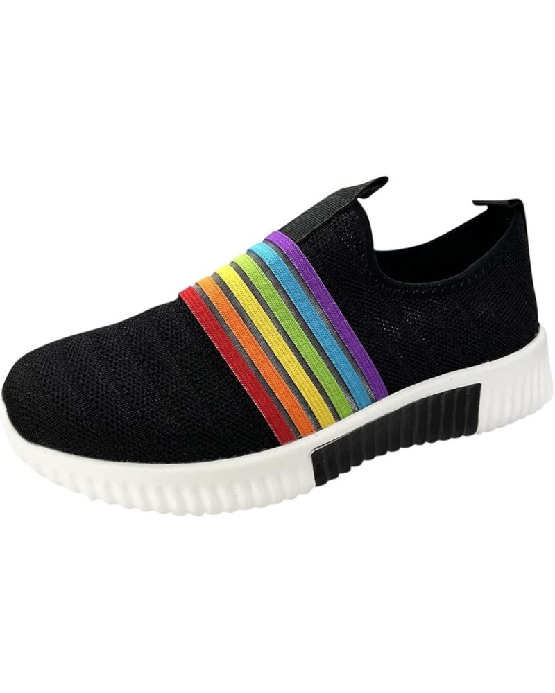 Sandals Women Black Rainbow Striped Walking Slip on Sport Shoes Autumn Breathable Cute Dressy Comfortable Sandal Multicolor $...