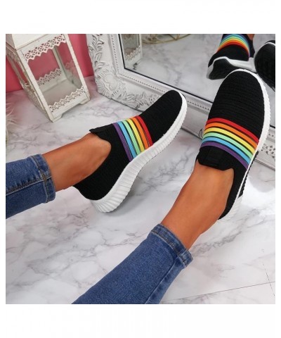 Sandals Women Black Rainbow Striped Walking Slip on Sport Shoes Autumn Breathable Cute Dressy Comfortable Sandal Multicolor $...