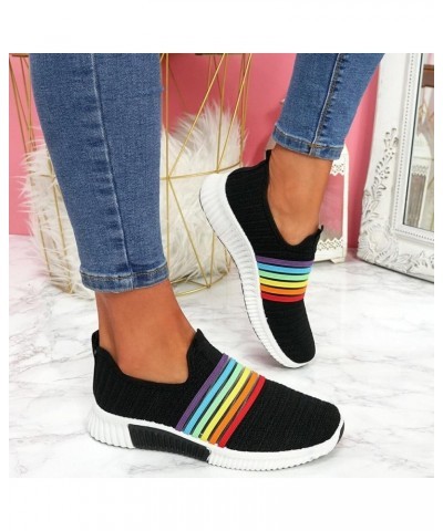 Sandals Women Black Rainbow Striped Walking Slip on Sport Shoes Autumn Breathable Cute Dressy Comfortable Sandal Multicolor $...