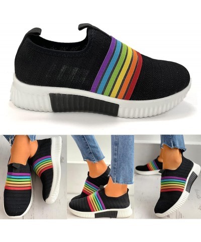 Sandals Women Black Rainbow Striped Walking Slip on Sport Shoes Autumn Breathable Cute Dressy Comfortable Sandal Multicolor $...