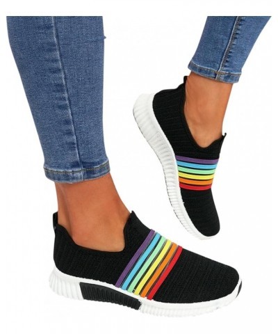 Sandals Women Black Rainbow Striped Walking Slip on Sport Shoes Autumn Breathable Cute Dressy Comfortable Sandal Multicolor $...