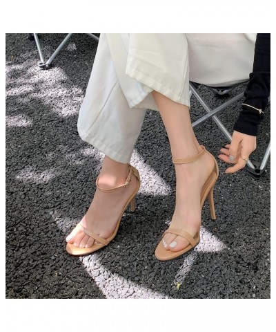 Women Sexy Ankle Strap Sandals with Stiletto Heel Apricot-3 $18.19 Sandals