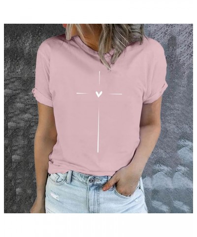 Women Causal Letter Printed T Shirt Graphic Short Sleeve T Shirt Womens Loose Athletic Tees Pink $10.35 Sandals