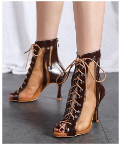 Womens Peep Toe Boot Heels Mesh Summer Booties Sandals L540 Brown $33.38 Sandals