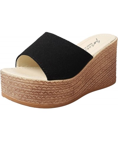 Black Sandals Women Wedge Fit Sandals Slippers Classic Ladies For Women Shoes Toe Wedges Causal Womens Thong Slippers Black $...