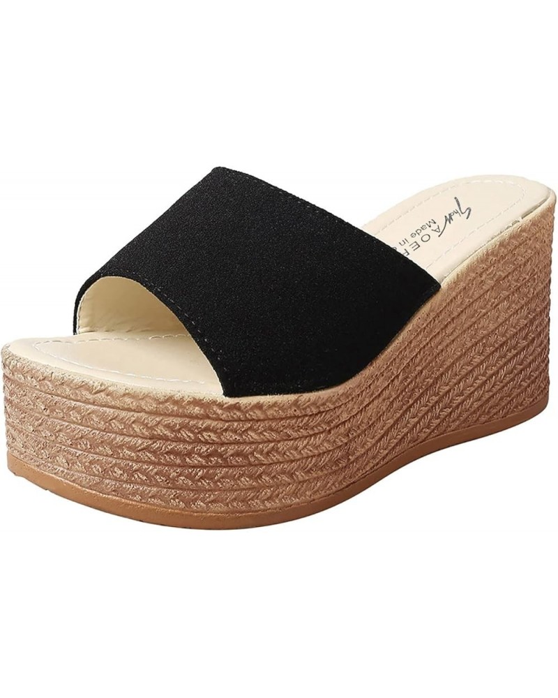 Black Sandals Women Wedge Fit Sandals Slippers Classic Ladies For Women Shoes Toe Wedges Causal Womens Thong Slippers Black $...