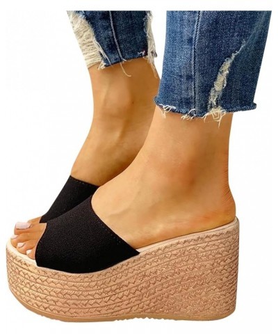 Black Sandals Women Wedge Fit Sandals Slippers Classic Ladies For Women Shoes Toe Wedges Causal Womens Thong Slippers Black $...