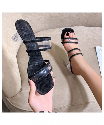 Women's Fashion Solid Color Transparent Thick Heel High Heel Sandals Slip On Square Toe Heeled Sandals Casual Summer Leather ...