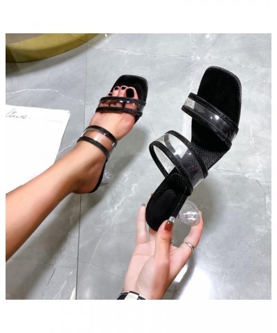 Women's Fashion Solid Color Transparent Thick Heel High Heel Sandals Slip On Square Toe Heeled Sandals Casual Summer Leather ...