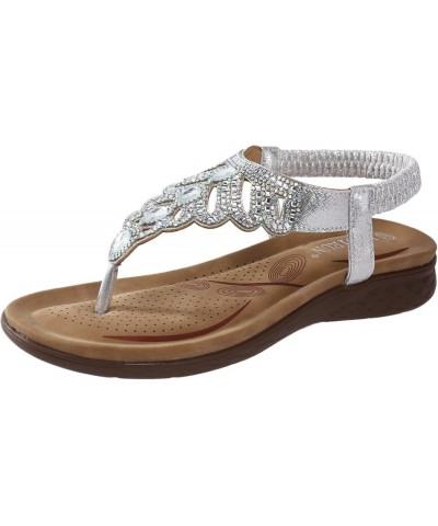 Women Bohemian Sandals Sandals For Women Comfort With Elastic Ankle Strap Casual Bohemian Beach Shoes Fashion Silver $22.58 S...