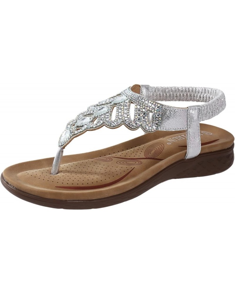 Women Bohemian Sandals Sandals For Women Comfort With Elastic Ankle Strap Casual Bohemian Beach Shoes Fashion Silver $22.58 S...