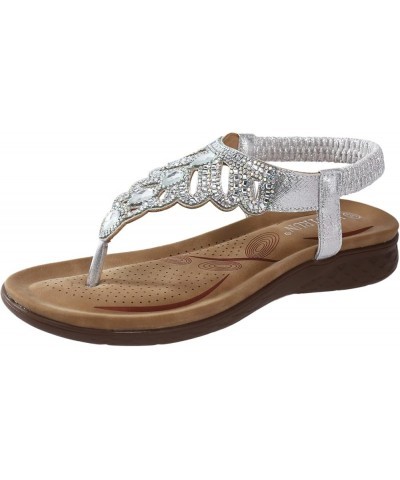 Women Bohemian Sandals Sandals For Women Comfort With Elastic Ankle Strap Casual Bohemian Beach Shoes Fashion Silver $22.58 S...