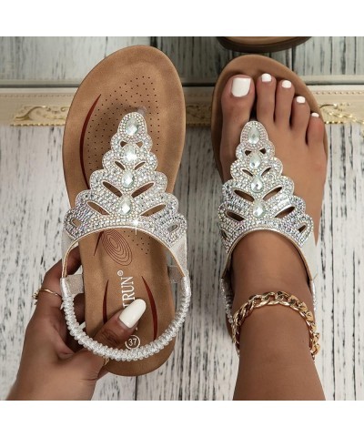 Women Bohemian Sandals Sandals For Women Comfort With Elastic Ankle Strap Casual Bohemian Beach Shoes Fashion Silver $22.58 S...