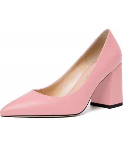 Womens Cute Pointed Toe Slip On Matte Wedding Block High Heel Pumps Shoes 3.3 Inch Pink $31.56 Flats