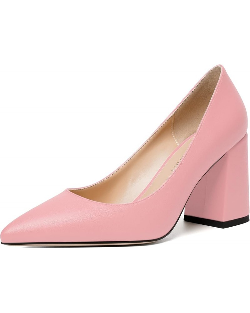 Womens Cute Pointed Toe Slip On Matte Wedding Block High Heel Pumps Shoes 3.3 Inch Pink $31.56 Flats