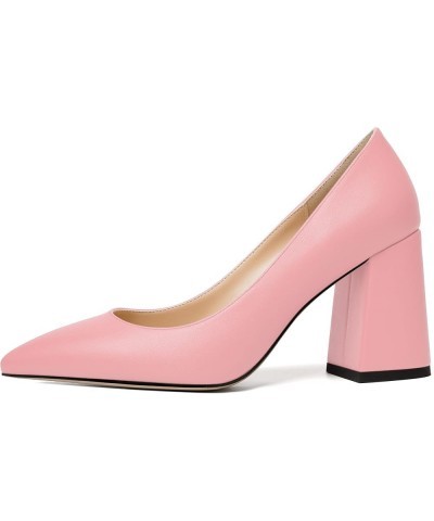 Womens Cute Pointed Toe Slip On Matte Wedding Block High Heel Pumps Shoes 3.3 Inch Pink $31.56 Flats