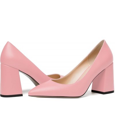 Womens Cute Pointed Toe Slip On Matte Wedding Block High Heel Pumps Shoes 3.3 Inch Pink $31.56 Flats