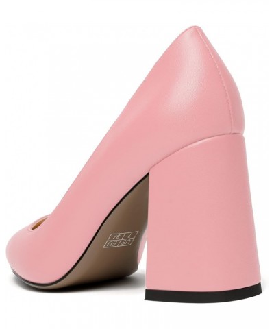 Womens Cute Pointed Toe Slip On Matte Wedding Block High Heel Pumps Shoes 3.3 Inch Pink $31.56 Flats