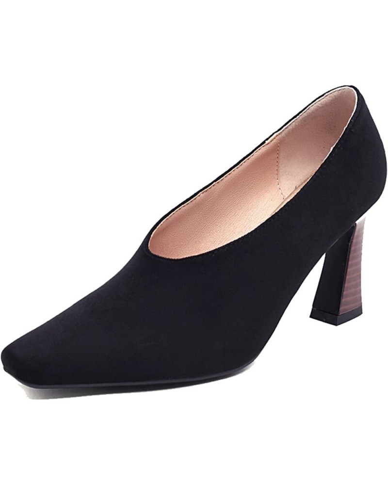 Women Simple Style Pumps with Block Heel Black $27.68 Pumps