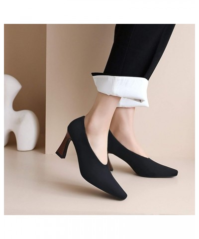 Women Simple Style Pumps with Block Heel Black $27.68 Pumps