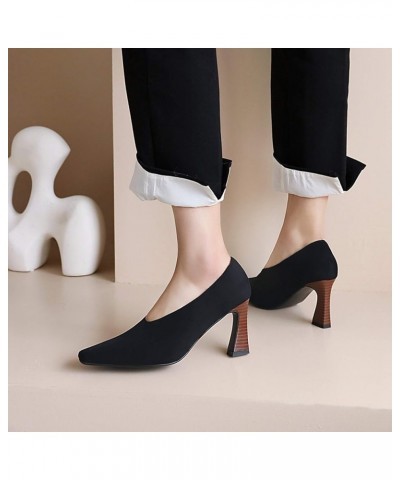 Women Simple Style Pumps with Block Heel Black $27.68 Pumps