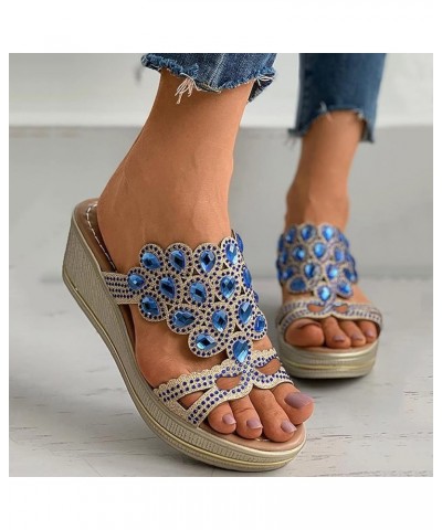 Sandals for women, Women Casual Sandals with Arch Support Adjustable Hook and Loop Straps Slip-On Sandals Z 11-blue $16.35 Sa...