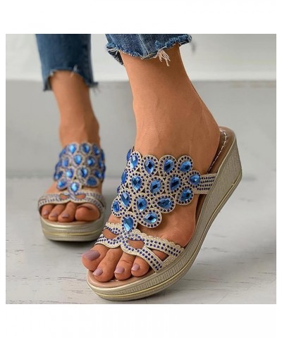 Sandals for women, Women Casual Sandals with Arch Support Adjustable Hook and Loop Straps Slip-On Sandals Z 11-blue $16.35 Sa...