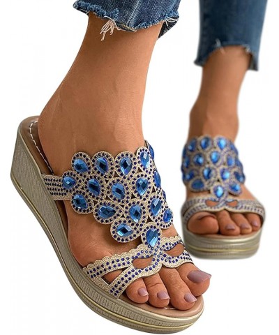 Sandals for women, Women Casual Sandals with Arch Support Adjustable Hook and Loop Straps Slip-On Sandals Z 11-blue $16.35 Sa...