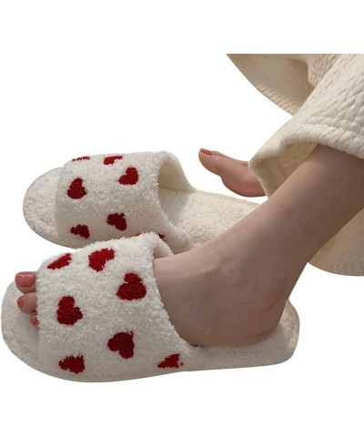 Slide Slippers for Women Women's Cotton Slippers Warm Home Cute Soft Plush House Slippers House Slippers White $14.05 Slippers