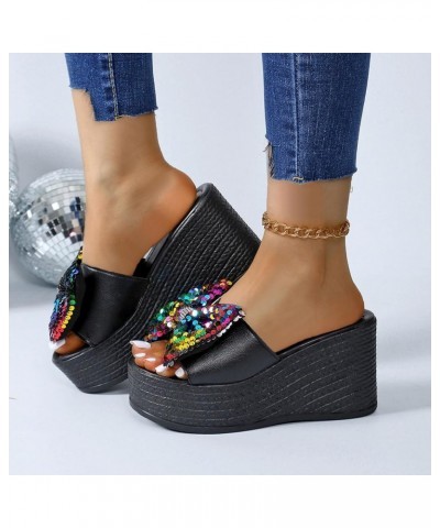 Women's Sequins Shiny Bowknot Platform Sandals Comfort Soft Trendy Wedge Slippers Party Dating Slide On High Heels Multicolor...