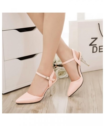 Womens LC708 Business Slip Resistant Fashion Casual Patent-Leather Mid Stiletto Heeled Sandals Pink $30.37 Sandals