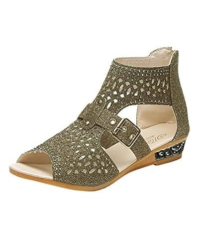 Wedge Sandals for Women Dressy, Roman Style Crystal Hollow Out Gladiator Sandals Summer Outdoor Vintage Rhinestone Peep Toe Z...