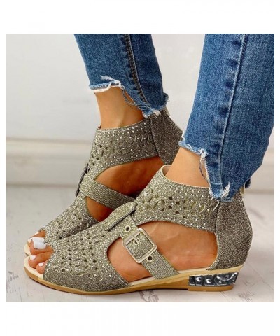 Wedge Sandals for Women Dressy, Roman Style Crystal Hollow Out Gladiator Sandals Summer Outdoor Vintage Rhinestone Peep Toe Z...