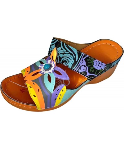 Wedge Sandals for Women Ladies Fashion Summer Leather Flower Decoration Open Toe Slope Heel Sandals Orange $10.39 Outdoor Shoes