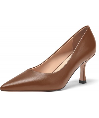 Womens Casual Pointed Toe Office Matte Slip On Stiletto High Heel Pumps Shoes 2.5 Inch Brown $35.36 Pumps