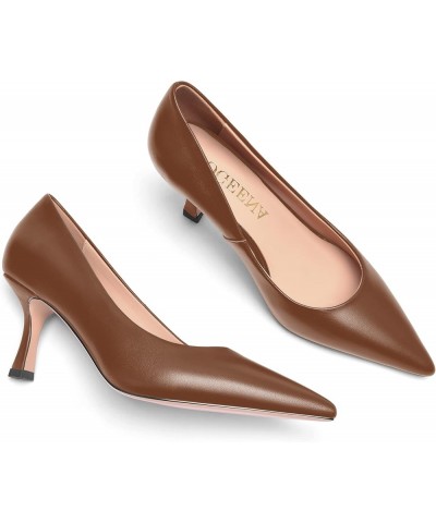 Womens Casual Pointed Toe Office Matte Slip On Stiletto High Heel Pumps Shoes 2.5 Inch Brown $35.36 Pumps