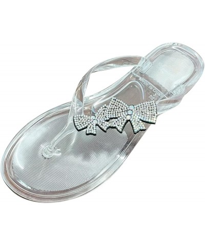 Women's Non Slip Slide Sandals Women Shoes Fashionable Bow Knot Shiny One Foot Wears Flat Sandals and Slippers (Black, 7) Cle...