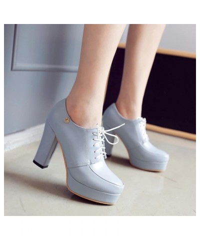 Platform Chunky Heels for Women with Block Heel and Lace Up Design Leather Fashion Round Toe Dress Pumps Shoes Comfy and Glar...