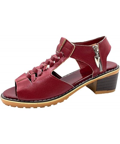 Sandals for Women Dressy Summer, Sandals Women Fashion Zip Up Lace-up Sandals Casual Open Toe Chunky Heel Sandals Red $12.77 ...