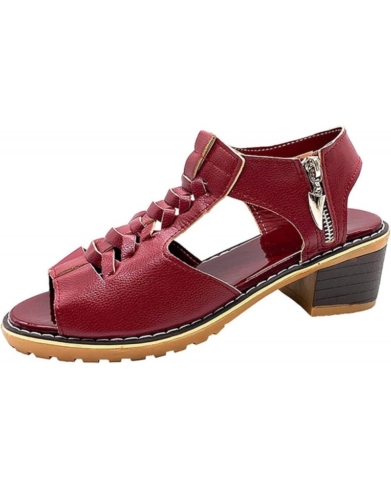 Sandals for Women Dressy Summer, Sandals Women Fashion Zip Up Lace-up Sandals Casual Open Toe Chunky Heel Sandals Red $12.77 ...