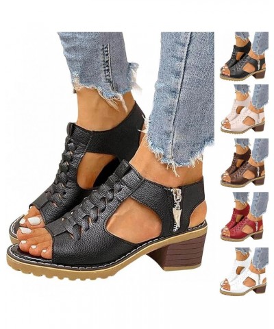 Sandals for Women Dressy Summer, Sandals Women Fashion Zip Up Lace-up Sandals Casual Open Toe Chunky Heel Sandals Red $12.77 ...