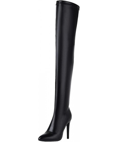 Women Fashion Concise 11.5CM Super High Heels Pointed Toe Over The Knee Boots Sexy Stiletto Side Zipper Thigh High Booties Bl...